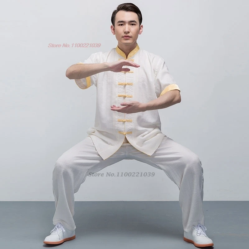 2024 chinese kung fu tai chi clothing martial arts tops+pants set taiji wushu wing chun training exercise stage performance set