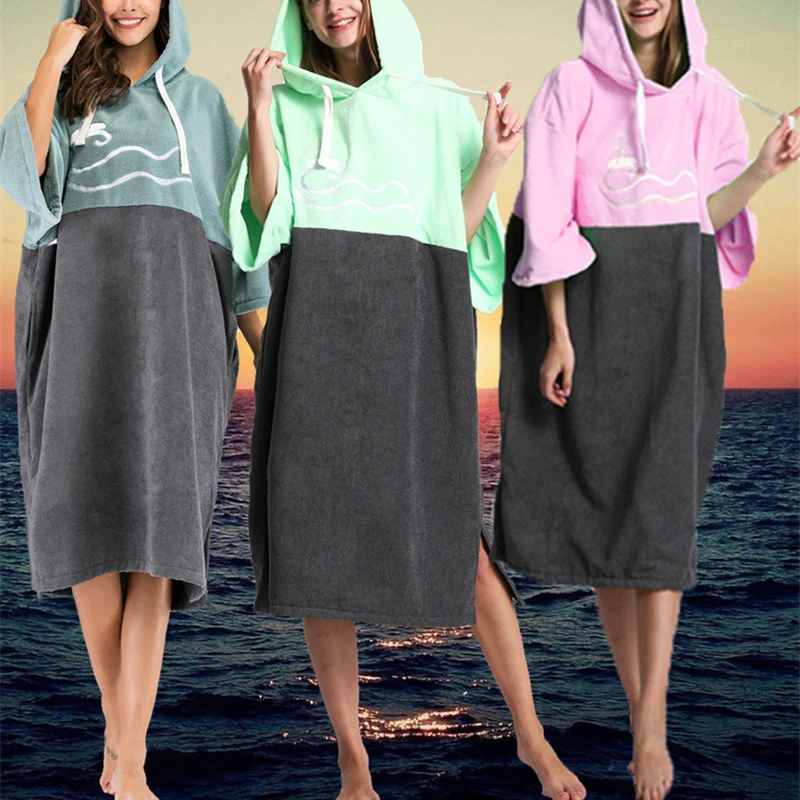 

Unisex Water Changing Robe Fast Absorbing Beach Microfiber Towel Outdoor Sports Soft Hooded Bath Towels Poncho Swimming Cloak