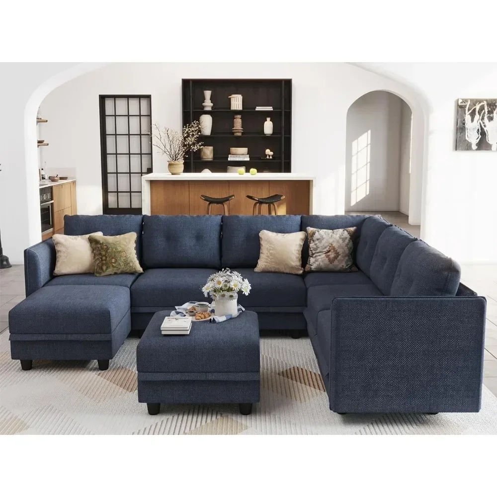 Living Room Sofa, Modular Sectional Sofa with Storage Space with Reversible Chain, with Haussmann Style, U-shaped Sofa