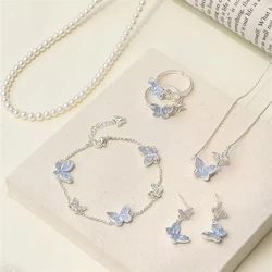 Elegant Butterfly Zircon Ring Earrings Bracelet Necklace Jewelry for Women Gift for Her Everyday Wear Special Occasions