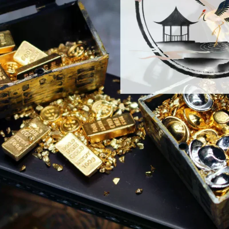 1set Dollhouse 1:12 Mini Treasure Chest Gold Bar Coin Model Doll House Micro Scene Decoration Children's Play House Toys