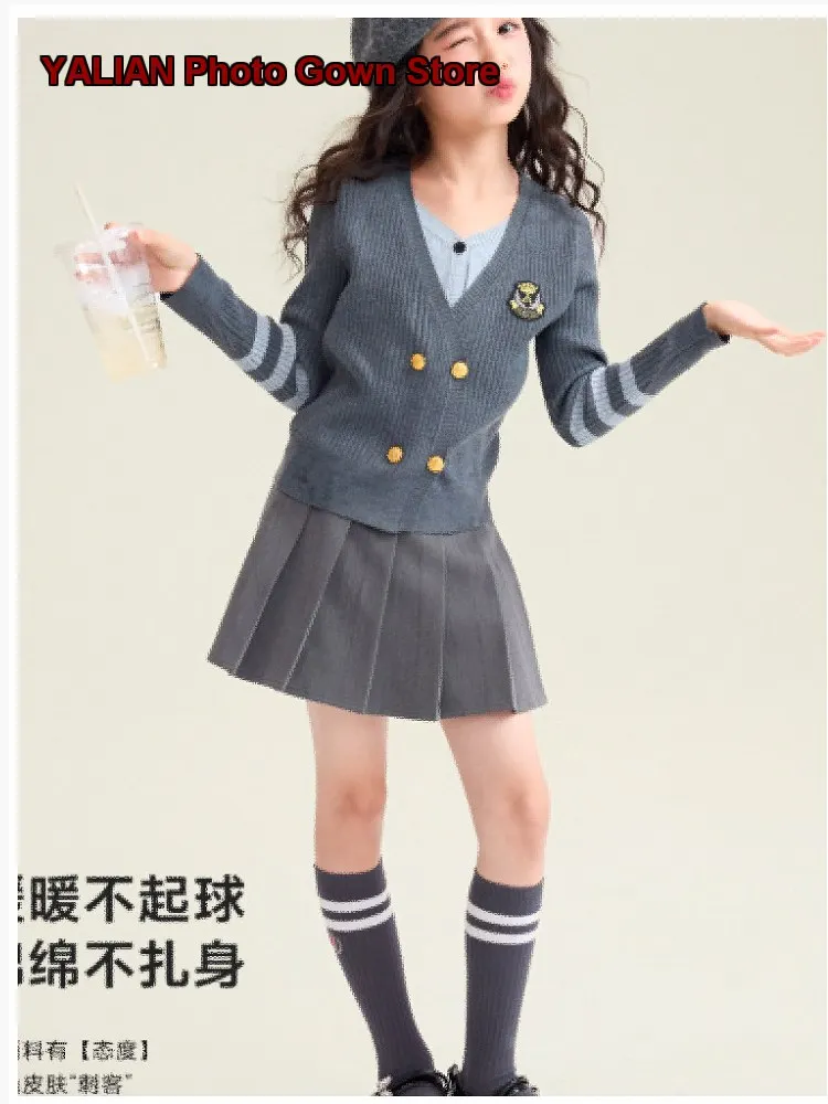 Girls Two-Piece Look Sweater Kids Autumn 2026 Fake Two-Piece Medium to Older Kids