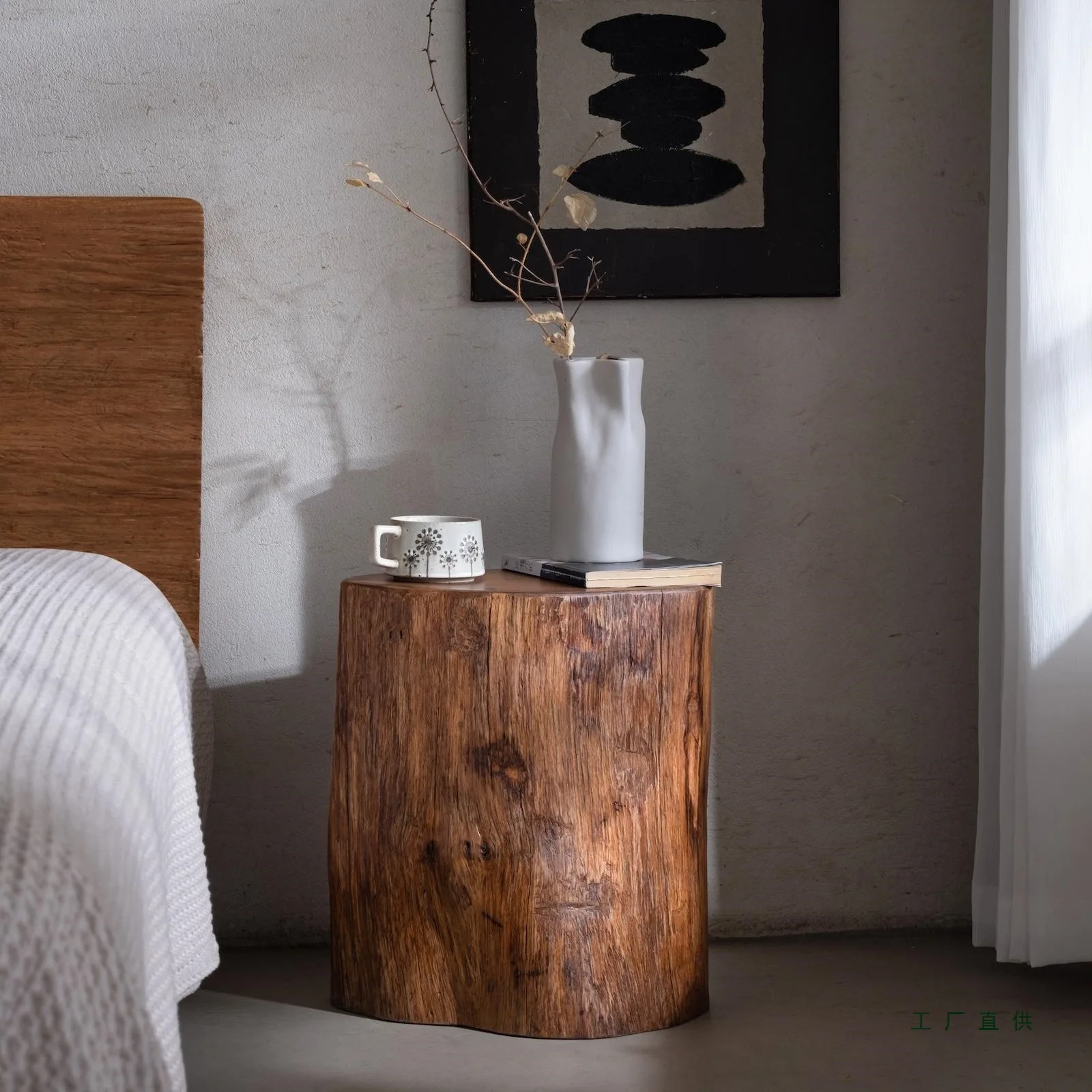 Teak log pier bedside table round pier stool wooden pier coffee table sofa edge wooden pile table