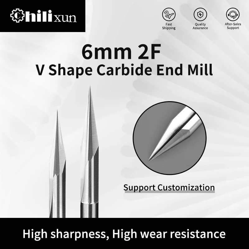 

HILIXUN 2 Flutes V Tip End Mill 6mm Shank Double Blade Straight Groove CNC Engraving Bit Sharp Carving Tool For Woodworking