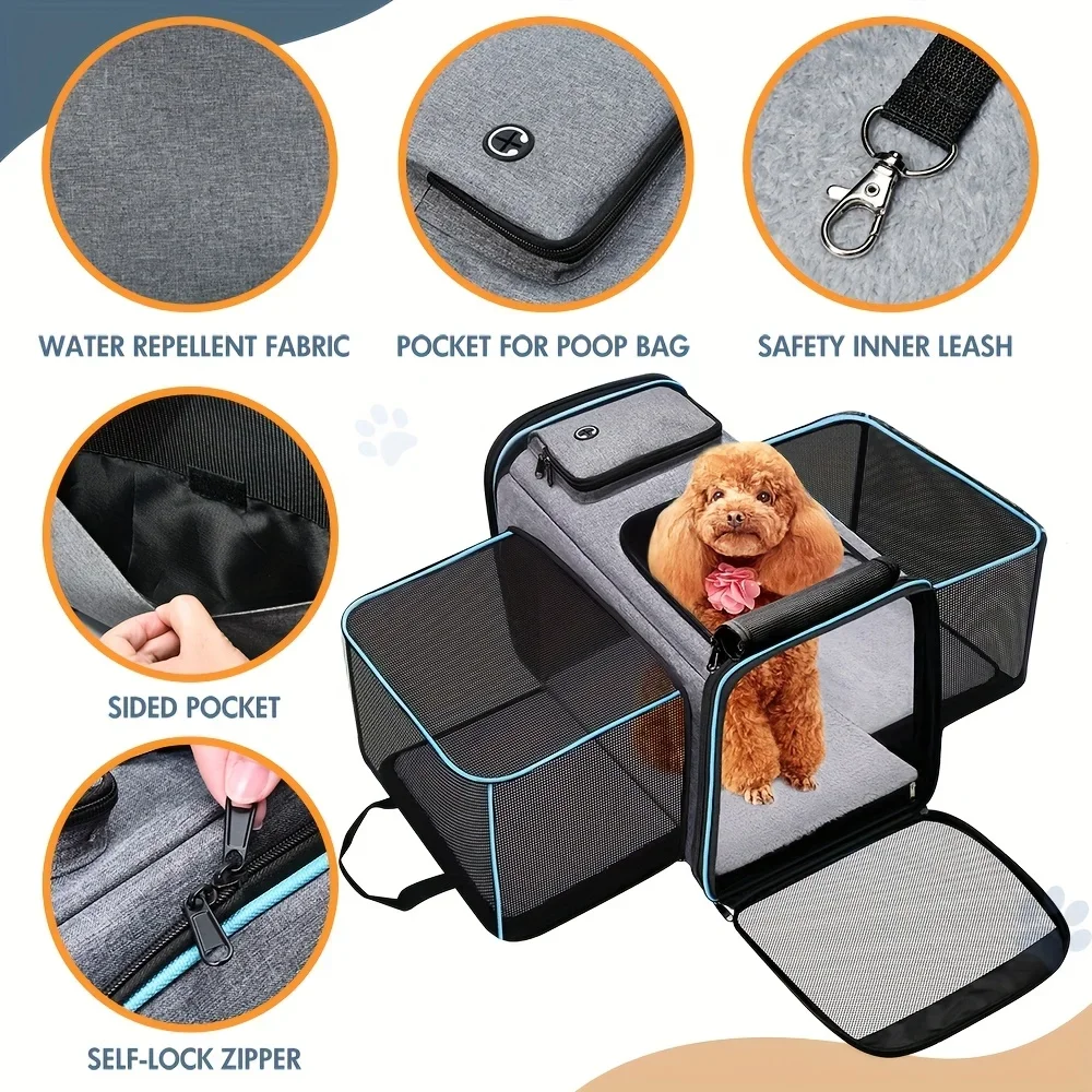 

Air Travel Expandable Pet Carrying Case for Dogs and Cats up to 20 lbs with Storage Pockets and Anti-Escape Safety Buckle System