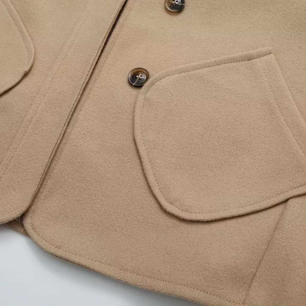 

Women's Short Woolen Coat Khaki Loose Fit European American Style Autumn Winter Top for Socialites