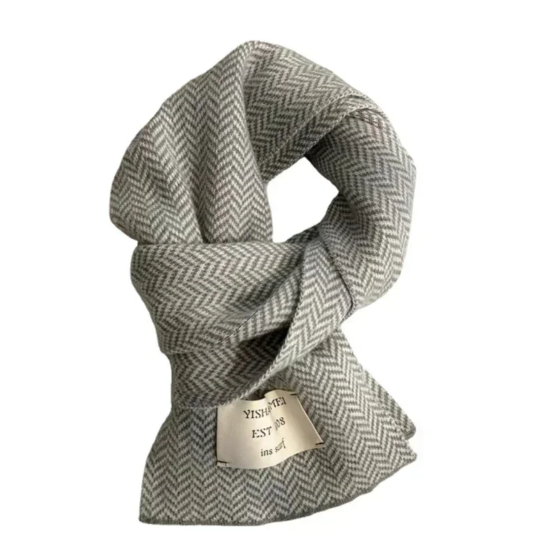 Women\'s Korean Fashion Winter Scarves High Quality Knitted Scarf Vintage Stripe Pattern Scarves Winter Outdoor Warm Scarves New