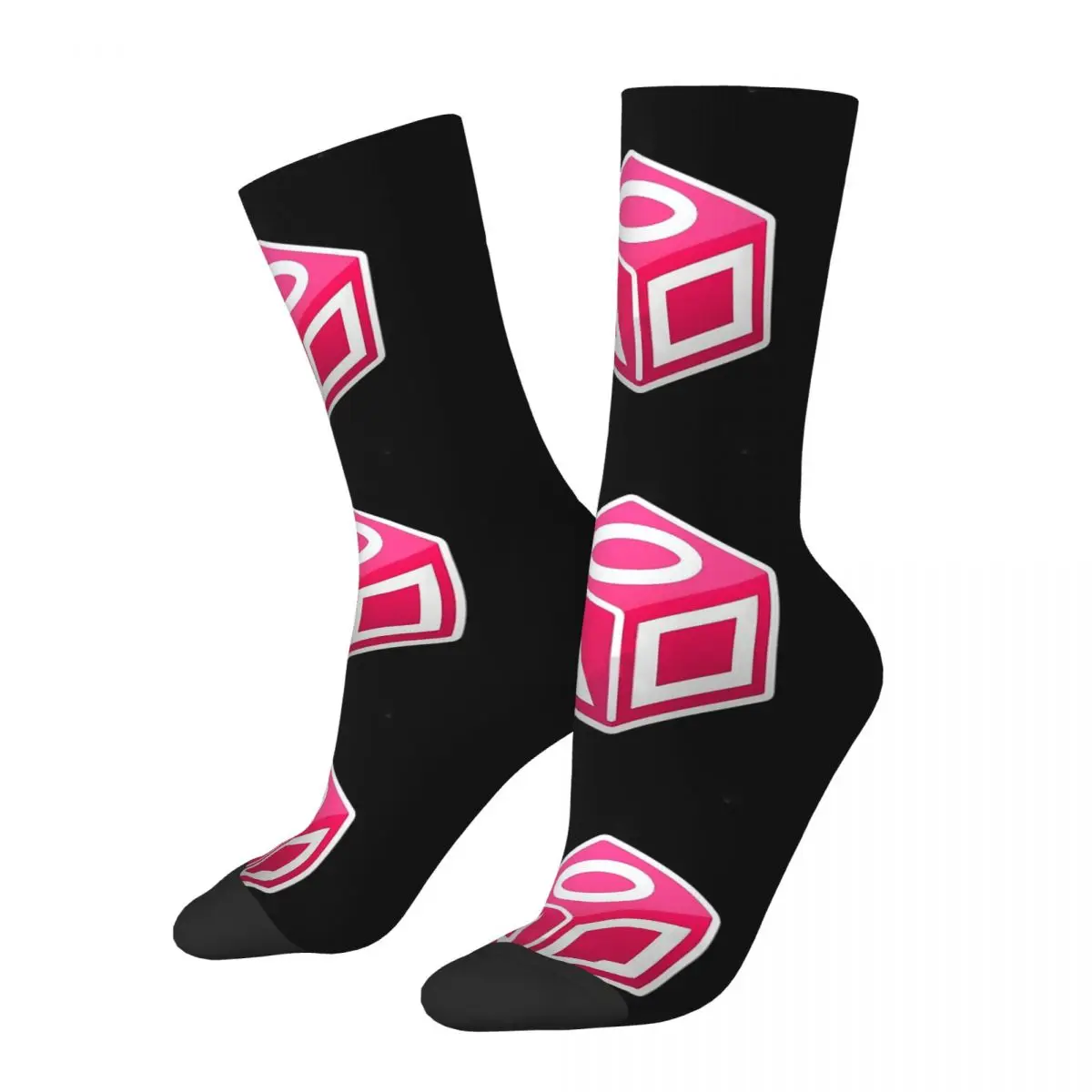 Funny Happy Men's compression Socks MINIMALIST ISOMETRIC CUBE Retro Harajuku Square Street Style Novelty Pattern Crew Crazy Sock