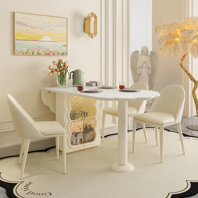 

Palace Weiyi Cream Wind Slate Dining Table Small Unit Household Cloud Dining Table Foldable Wall Dining Table and Chair Combinat