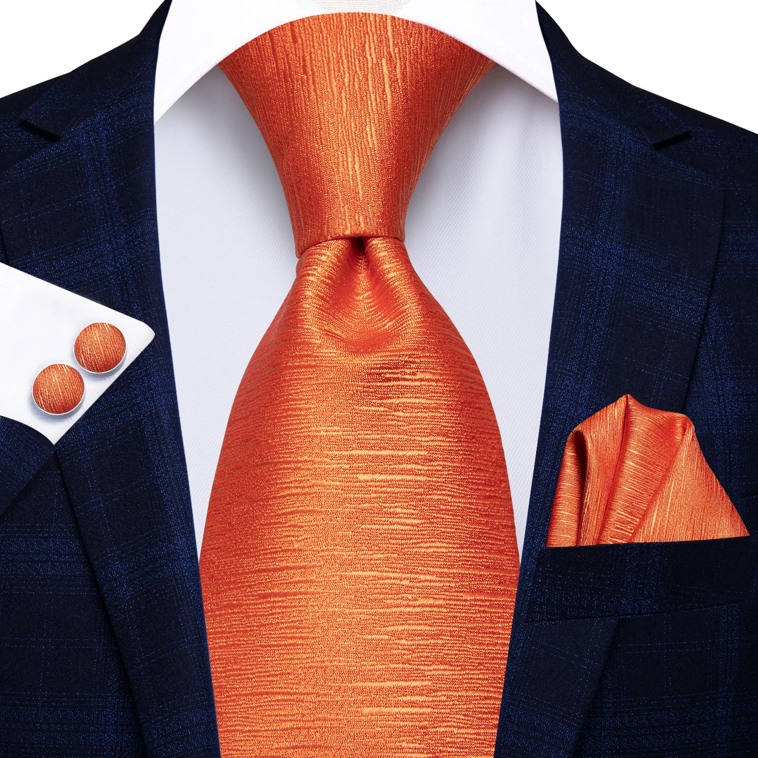 Hi-Tie Orange Solid Paisley Men\'s Tie Set Silk Wedding Tie For Men New Fashion Designer Quality Hanky Cufflinks Set Dropshipping