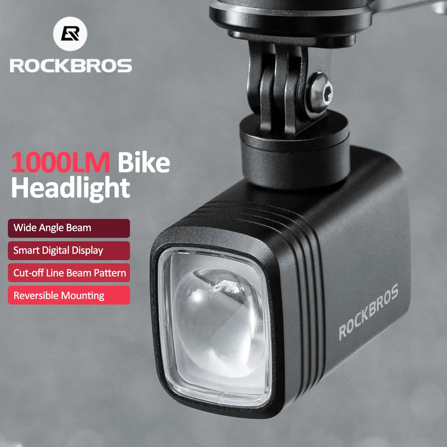 

ROCKBROS 1000LM Bike Headlight Cut Off Line Intelligent Power Display High Brightness Bicycle Front Light Cycling Accessories