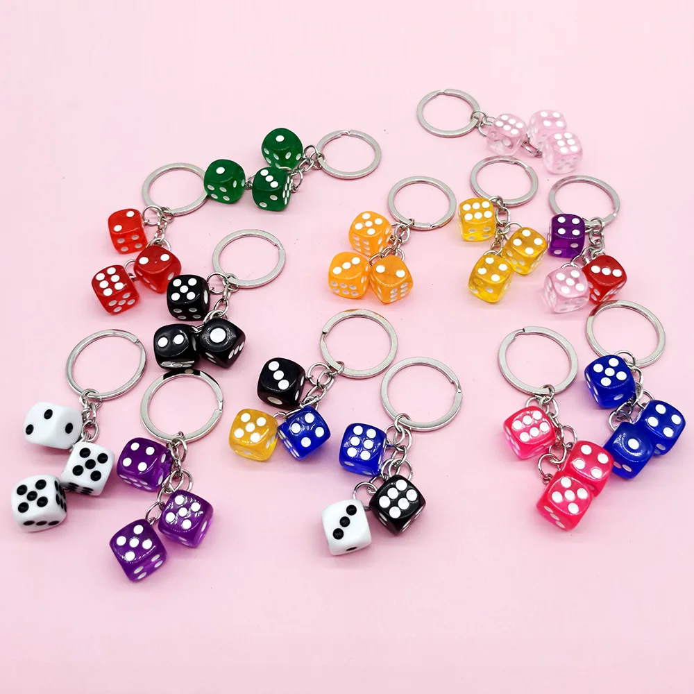 Hot Selling Color Dice Keychain Pendant Resin Gift Bag Pendant Birthday Gift Key Ring