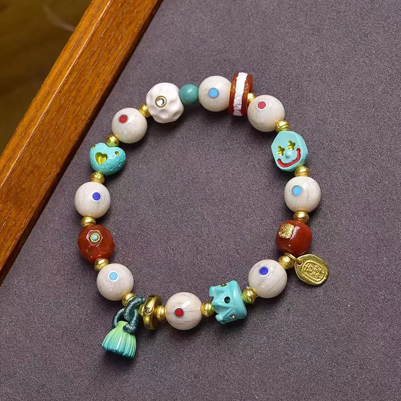Backflow Bone Duobao Inlaid Single-Wrap Bracelet Tibetan Collectables-Autograph Rosary Turquoise Agate Pseudo-Ginseng Silver Acc