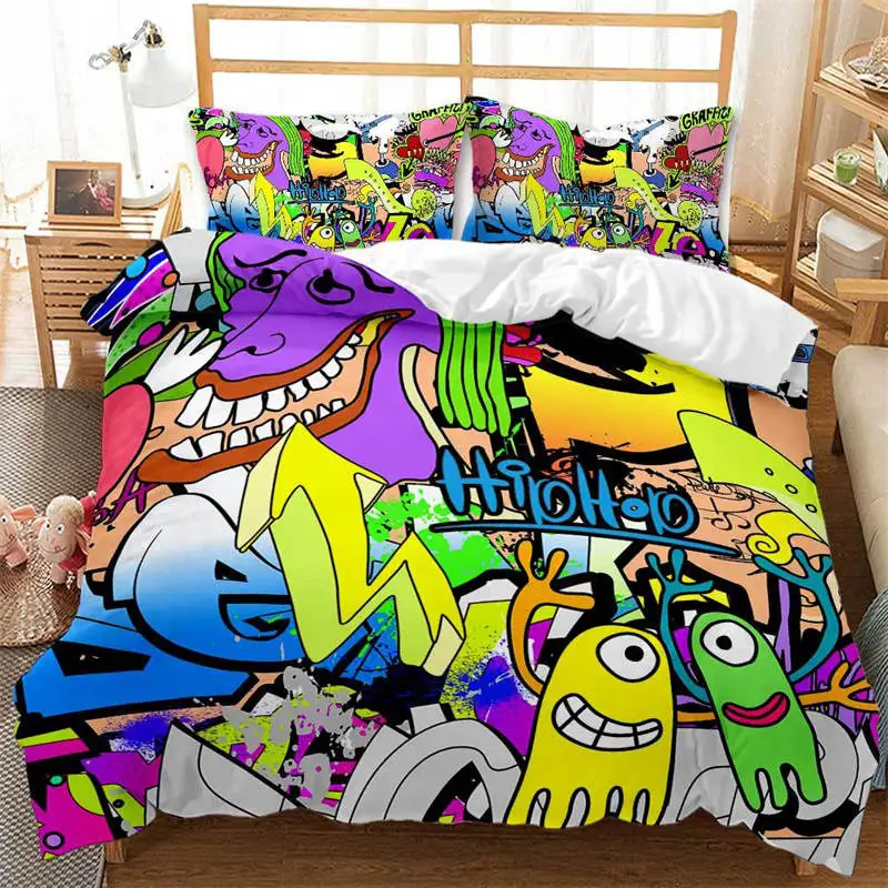 

Graffiti Duvet Cover Hip Hop Street Culture Print Bedding Set Microfiber Colorful Overlapping Blocky Letters Art Comforter Cover