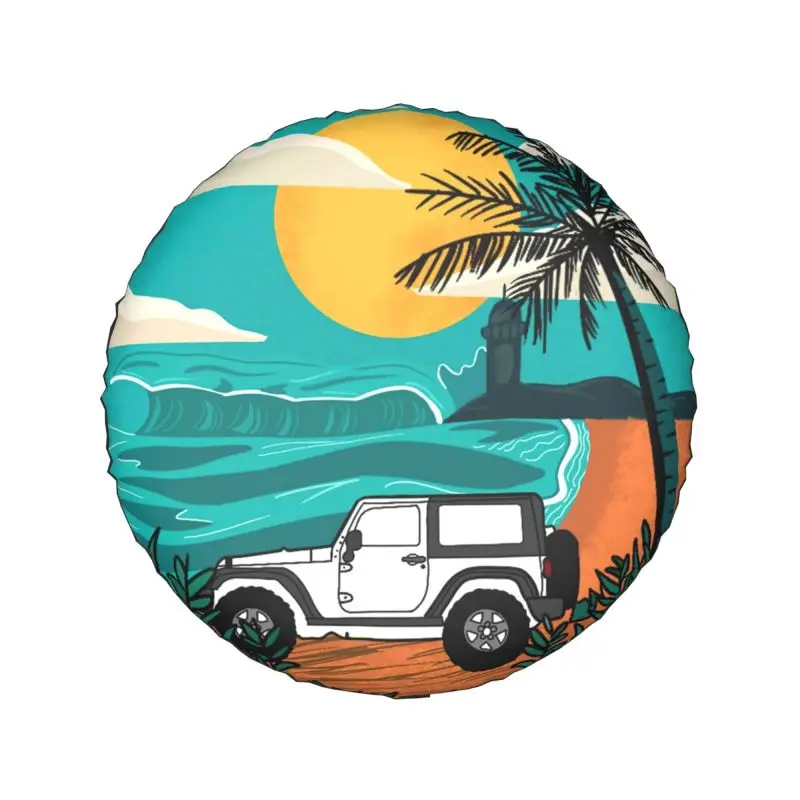 Jeep Beach Ocean Scene Spare Tire Cover for Toyota Mitsubishi Suzuki SUV 4WD 4x4 Palm Tree Car Wheel Covers 14