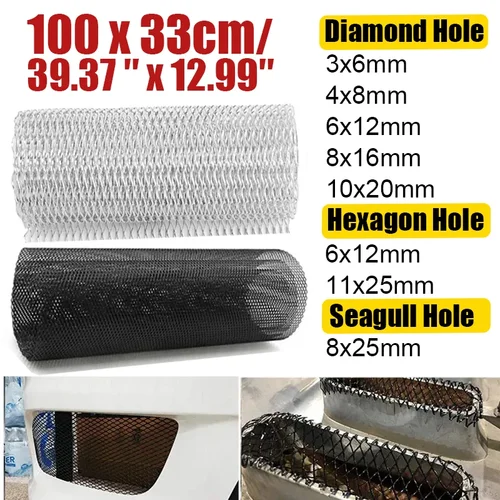 Rejilla de parachoques de aluminio para coche de carreras, rejilla de malla de ventilación, ajuste Universal negro y plateado, Protector Universal para el hogar y el jardín, 100x33cm