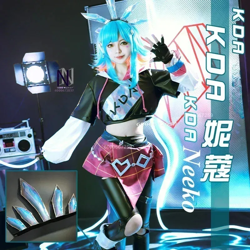 Jogo liga das lendas/lol neeko kda cosplay traje feminino super fã traje festa de halloween conjunto completo com caudas o camaleão