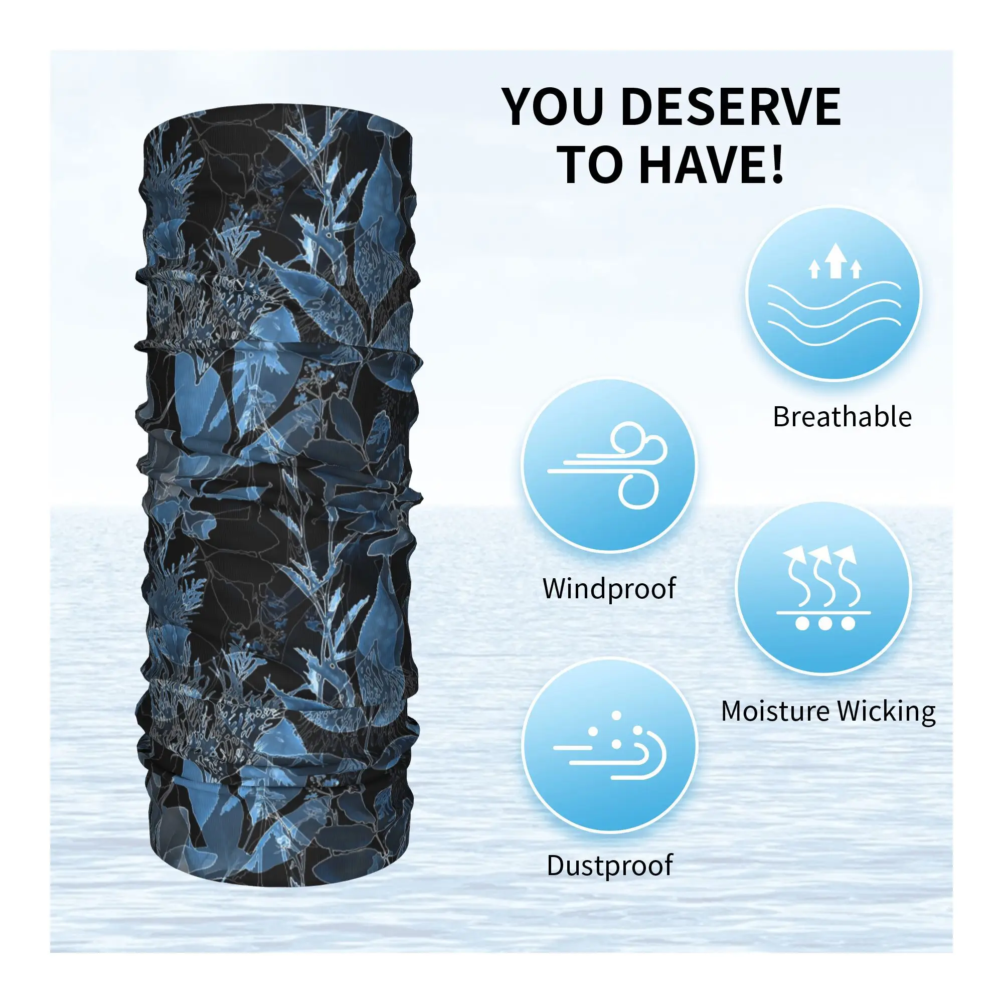 Blue Leaf Bandana Neck Gaiter Gedrukt Masker Sjaal Warme Hoofdband Rijden Unisex Volwassene Het hele seizoen