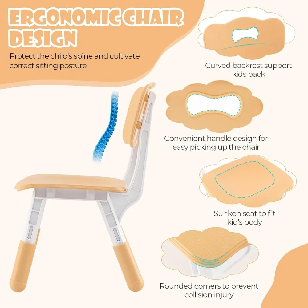 Kids Table and Chair Set, Height Adjustable Children Activity Table and 4 Chairs Set w/Erasable Graffiti Desktop, Todd