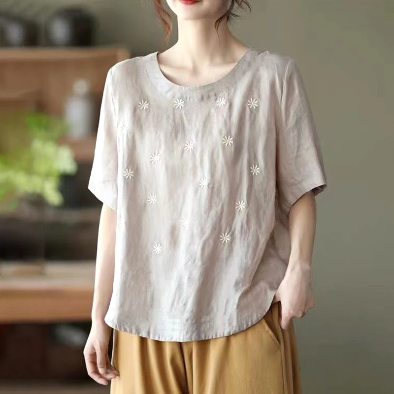 

Short Sleeve Round Neck Simplicity Loose Pullovers Straight Korean Solid T-Shirts Comfortable Fashion Casual Women's Clothing