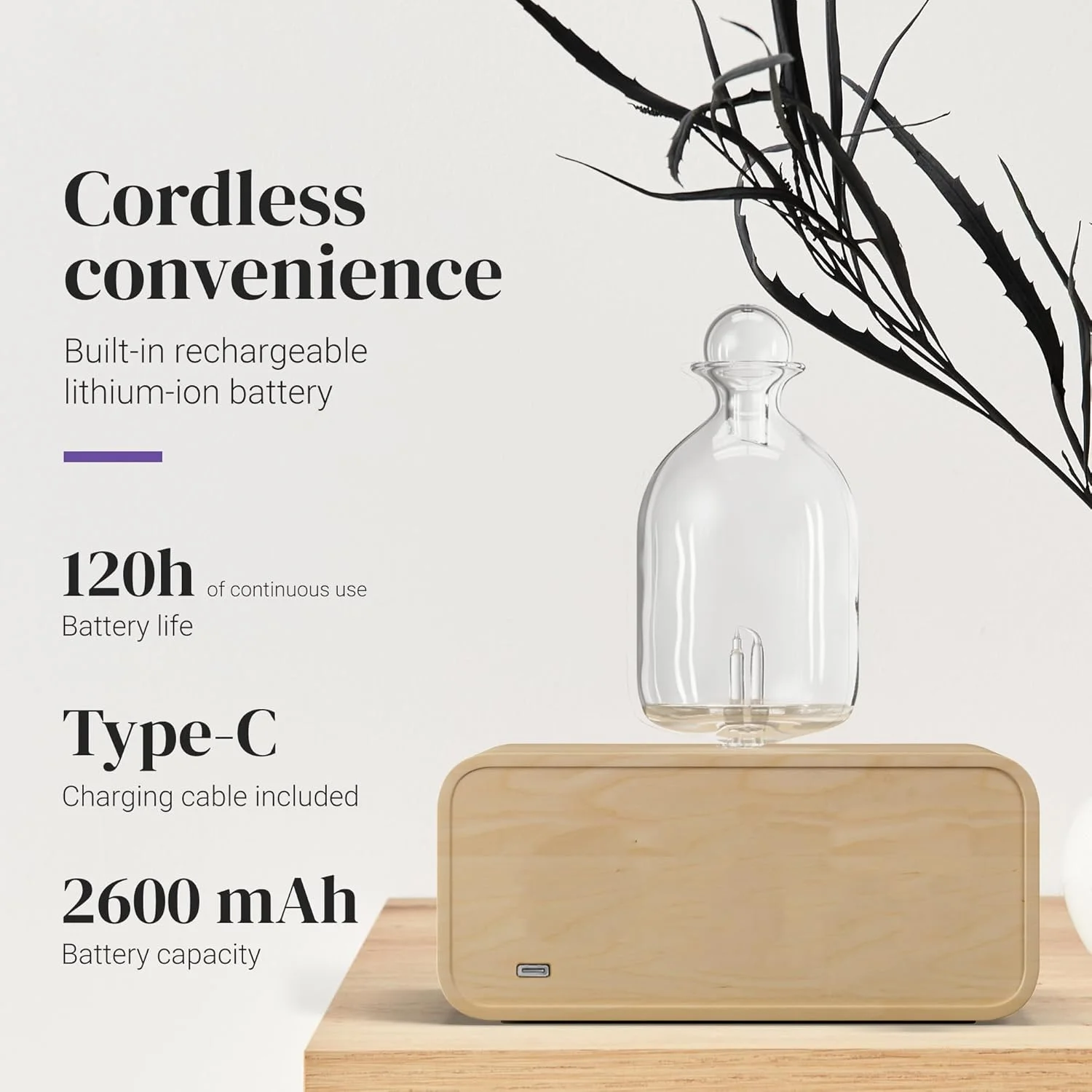 Nebulizing Essential Oil Diffusers For Aromatherapy - Battery Operated Diffuser Wood & Glass Oil Diffuser For Home Office