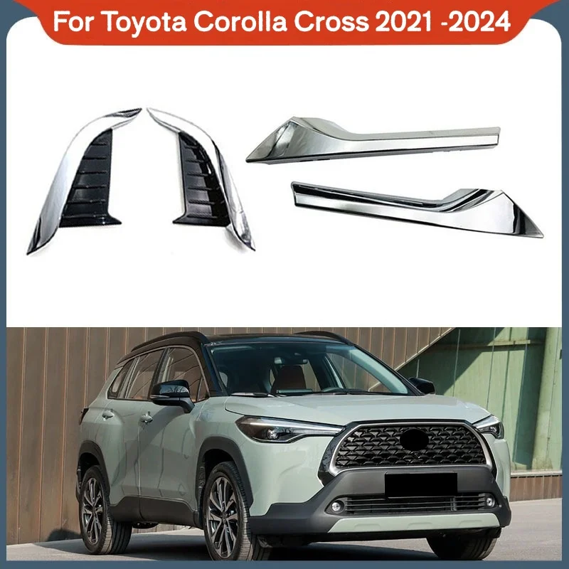 For Toyota Corolla Cross 2021 -2024 Car Front Bumper Fog Light Chrome Decoration Strip Parts Exterior Modification Accessories