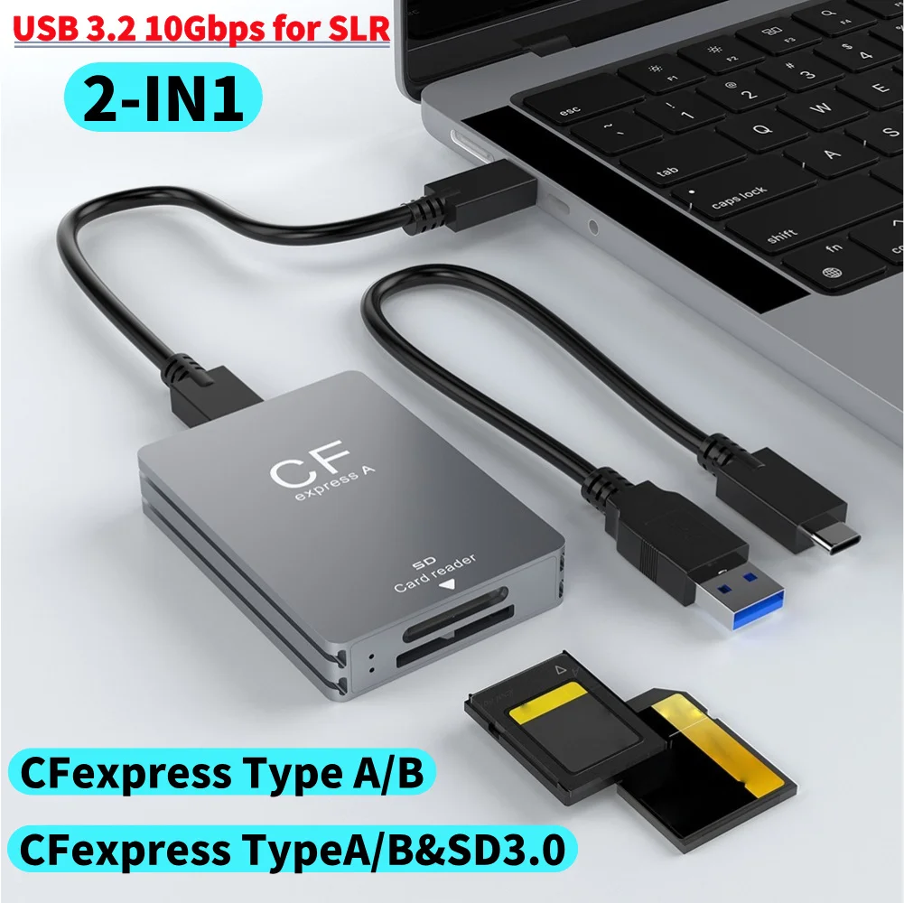 

Устройство чтения SD-карт CFexpress типа A B 2 в 1, Устройство чтения CFexpress с кабелем USB C к USB C/A, поддержка Android/Windows/Mac OS для зеркальных фотокамер