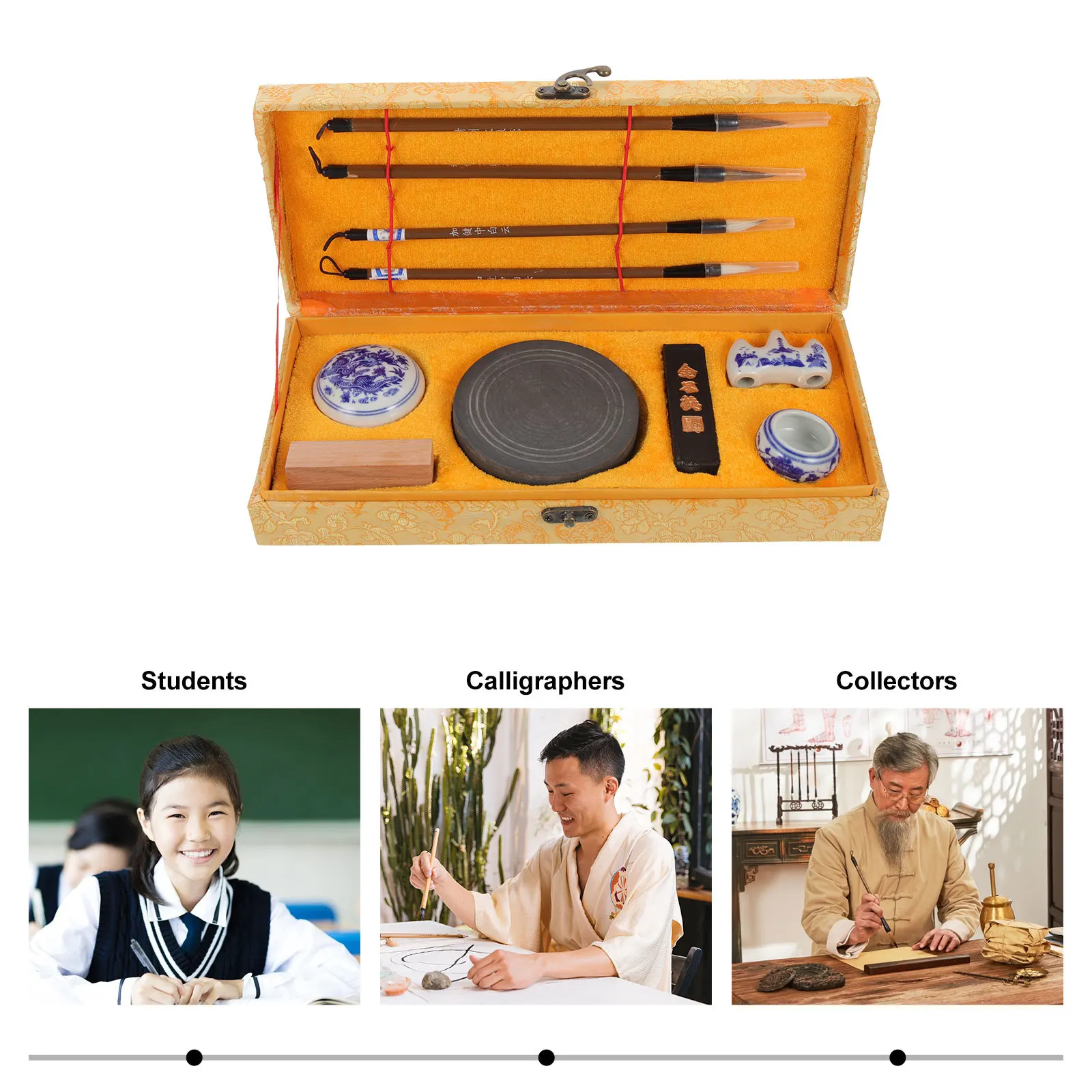 

1 set 1 Set Chinese Ink Stone Gift Set Portable Writing Brush Ink Stick For Calligraphy Practice Study Supplies Students Artists