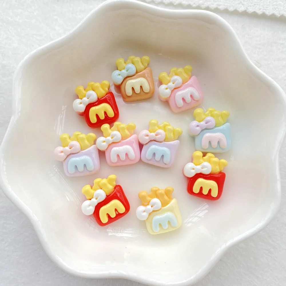 20pcs Resin Cute Colorful Cute Cartoon Bow Fries Flatback DIY Home Figurine Scrapbook for Nail Craft Accessory