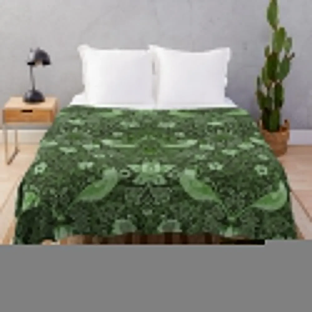 William Morris - strawberry thief, green Throw Blanket sofa bed Soft Big Blankets