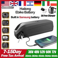 36V Hailong Battery 48V EBike Downtube Battery 52V 60V 72V 20 30ah 40 50 60AH Electric bicycle batterie 2000W 18650 Lithium Pack