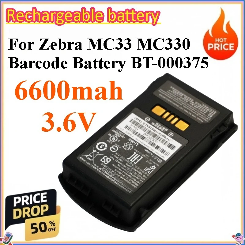 6600mah 3.6v Battery for Zebra MC33 MC330 Barcode Battery BT-000375