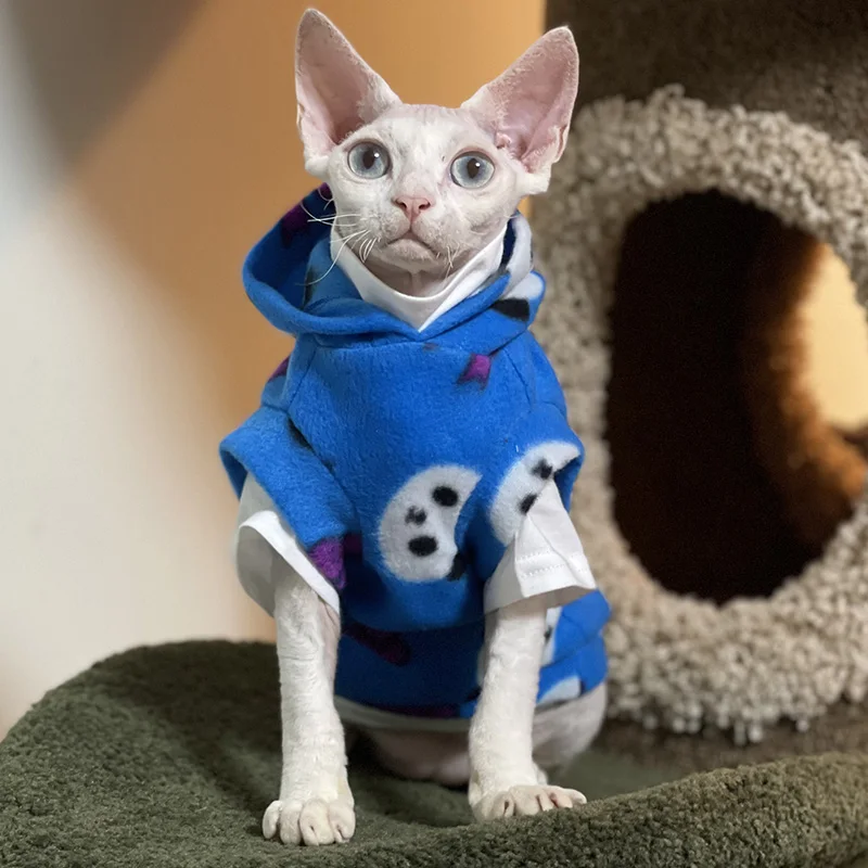 Fashion Warm Sphynx Cat Sweater Hairless Cat Clothes Panda Print Soft Double-side Lamb Wool Fiber Coat for Devon Winter Outwear