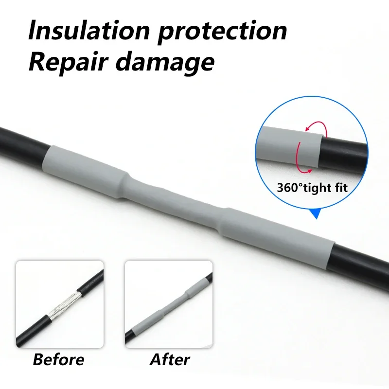 Grey 2:1 Heat Shrink Tube 1mm ~ 50mm DIY Connector Repair Protect Charging Data Cable Speaker Wire Insulated Shrinkable Sleeving