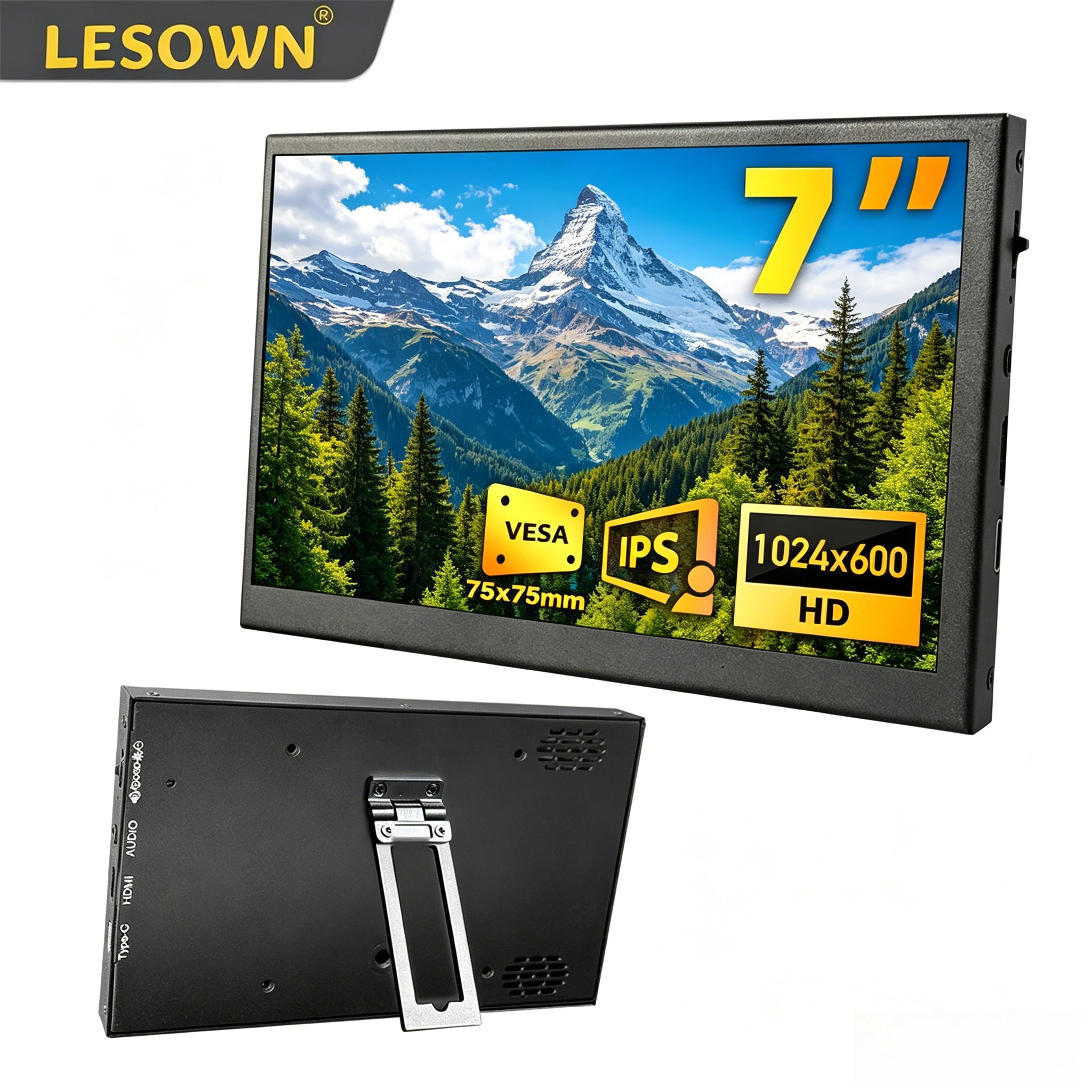 

LESOWN Compact PC Case Sensor Panel 7 Inch Aluminum Hardware Monitor Type-C Mini Sub-screen for AIDA64 Desktop Computer Mod