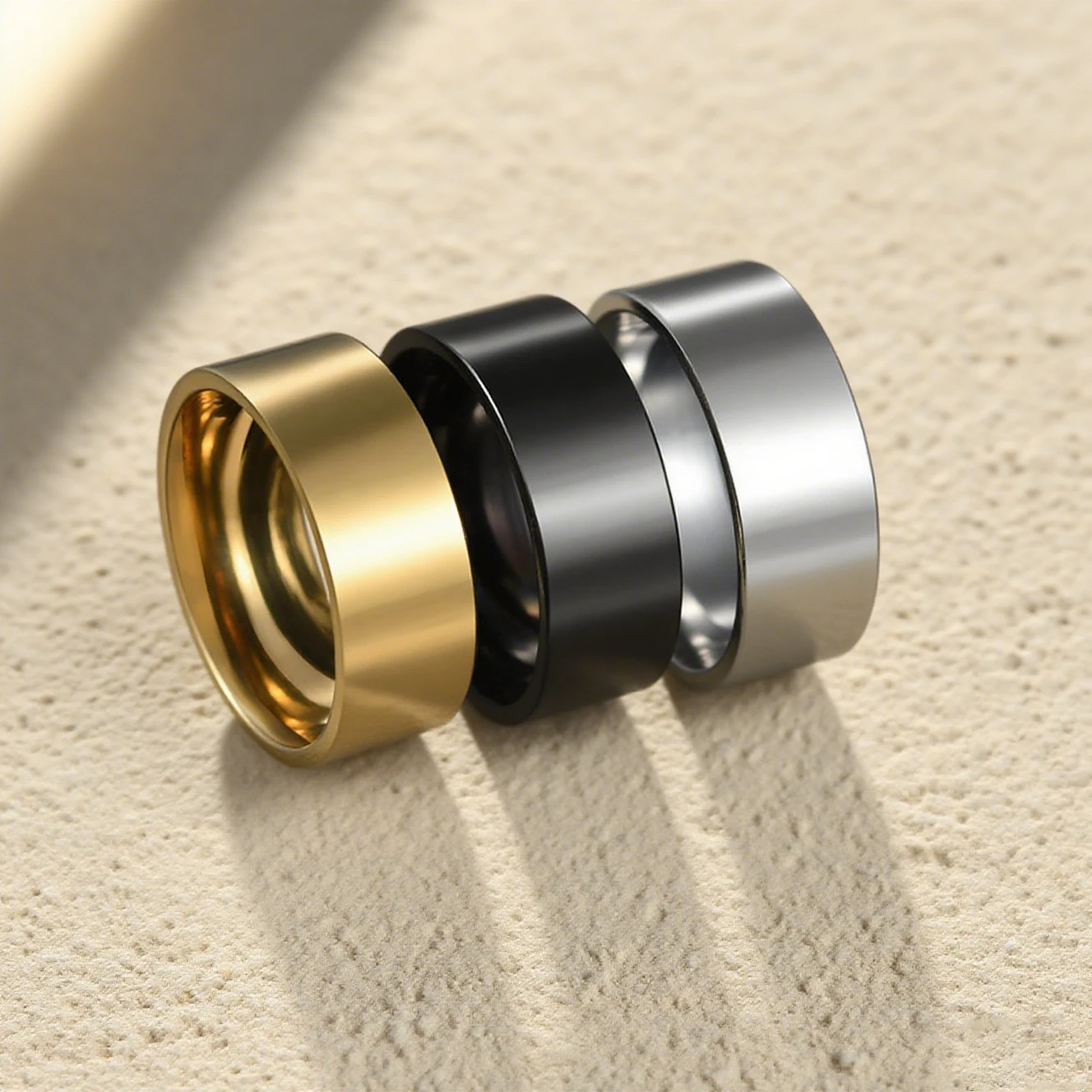 Kissmoon 8MM Stainless Steel Smooth Right-angle Ring Fashion Simple Men Cool Hip-Hop Womem Couple Wedding Rings Jewelry Gifts