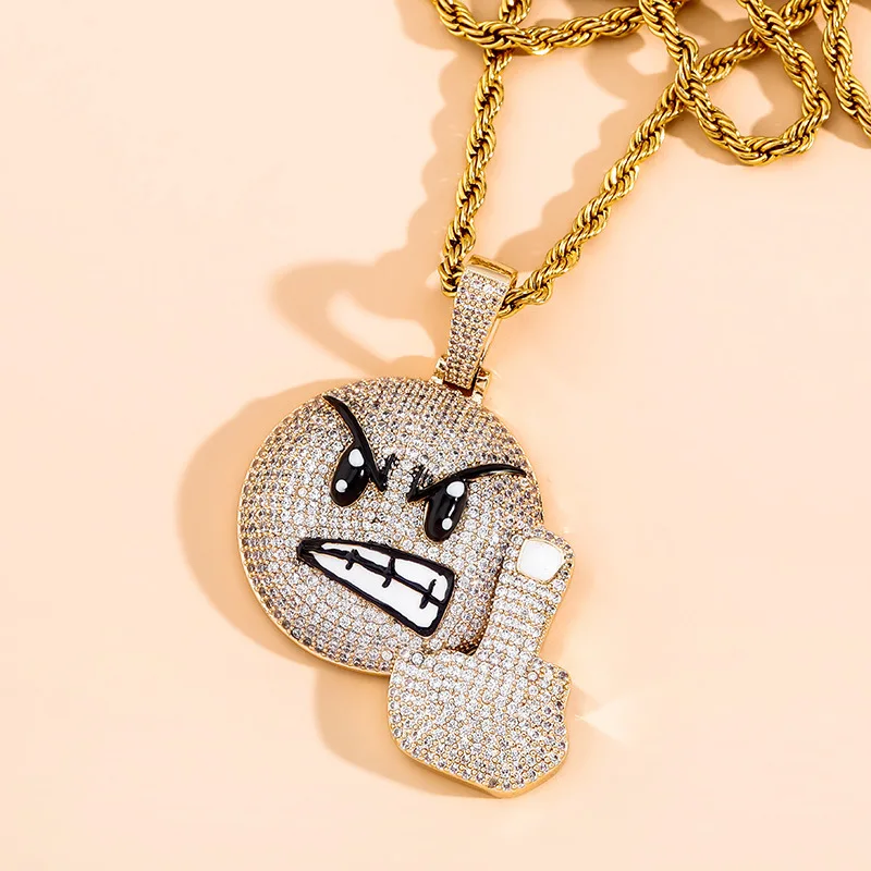 Fashion Hip-Hop Pendant for Men Pendant Necklace Angry Face Vertical Middle Finger Pendant Street Cool Accessories Birthday Gift