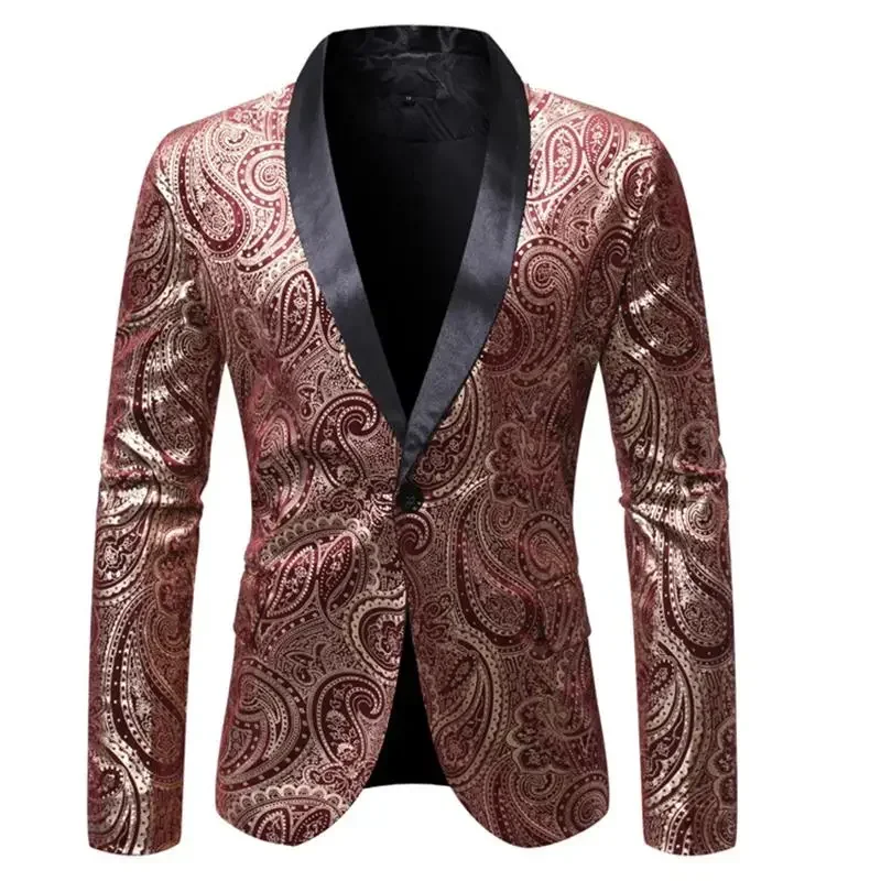 

2023 New Hot Stamping Printed Men's Casual Contrasting Green Fruit Collar One Button Suit