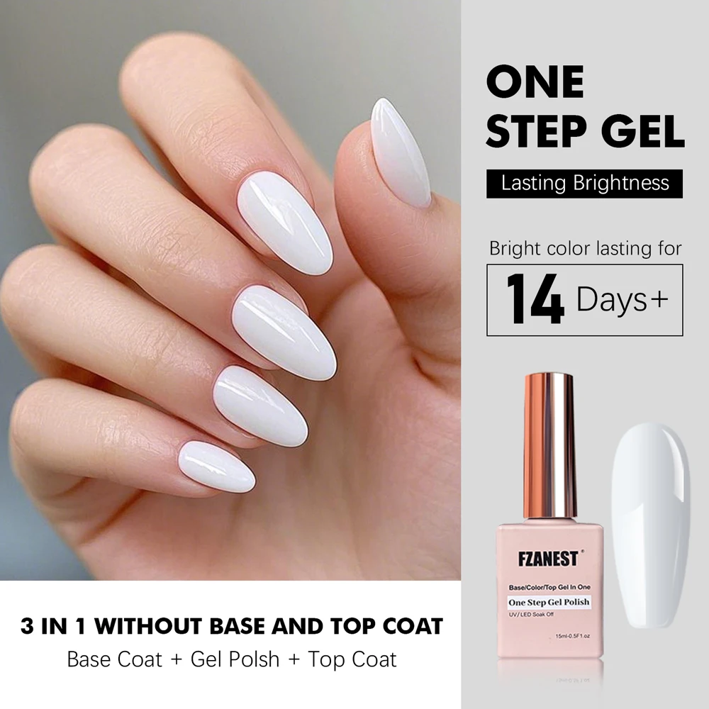 FZANEST Salon Perfect White One Step Gel Remover 3 in 1 Gel System Easy Application Nails Base and Top Coat Nail Art