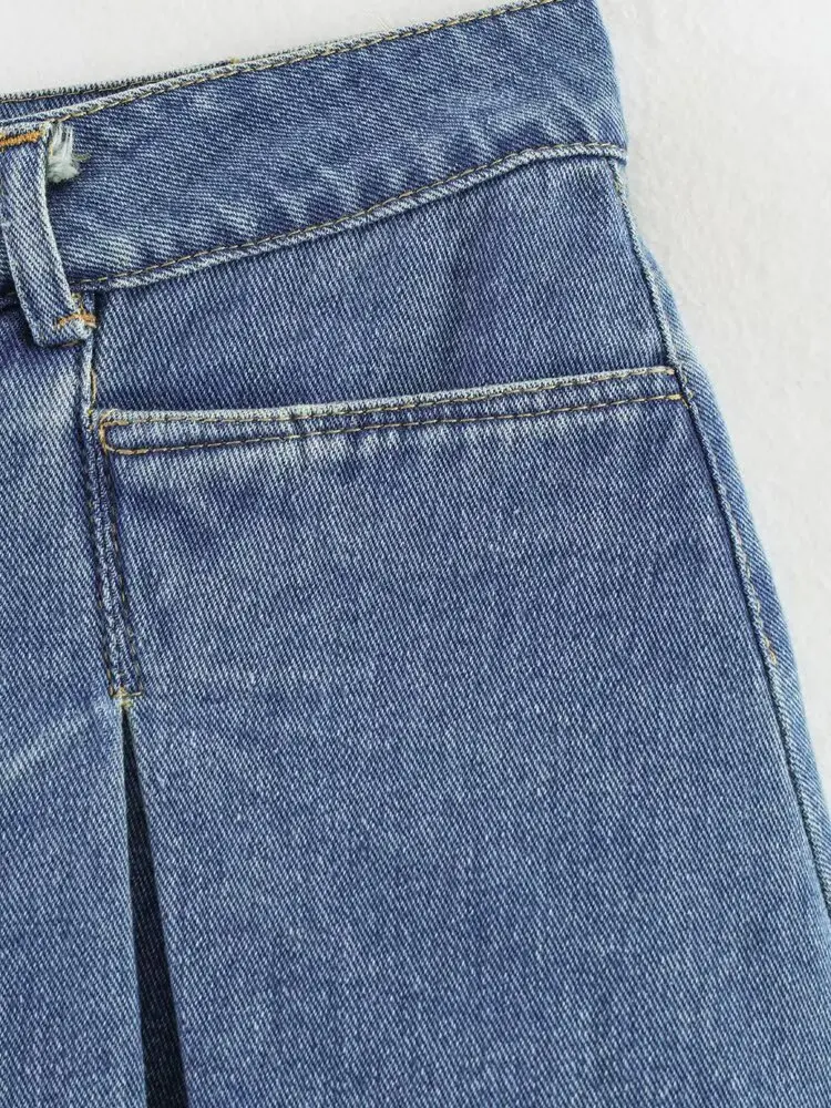 European and American style 2026 new summer style pleated raw edge high-waisted A-line denim skirt hot girl slim retro skirt - view 6