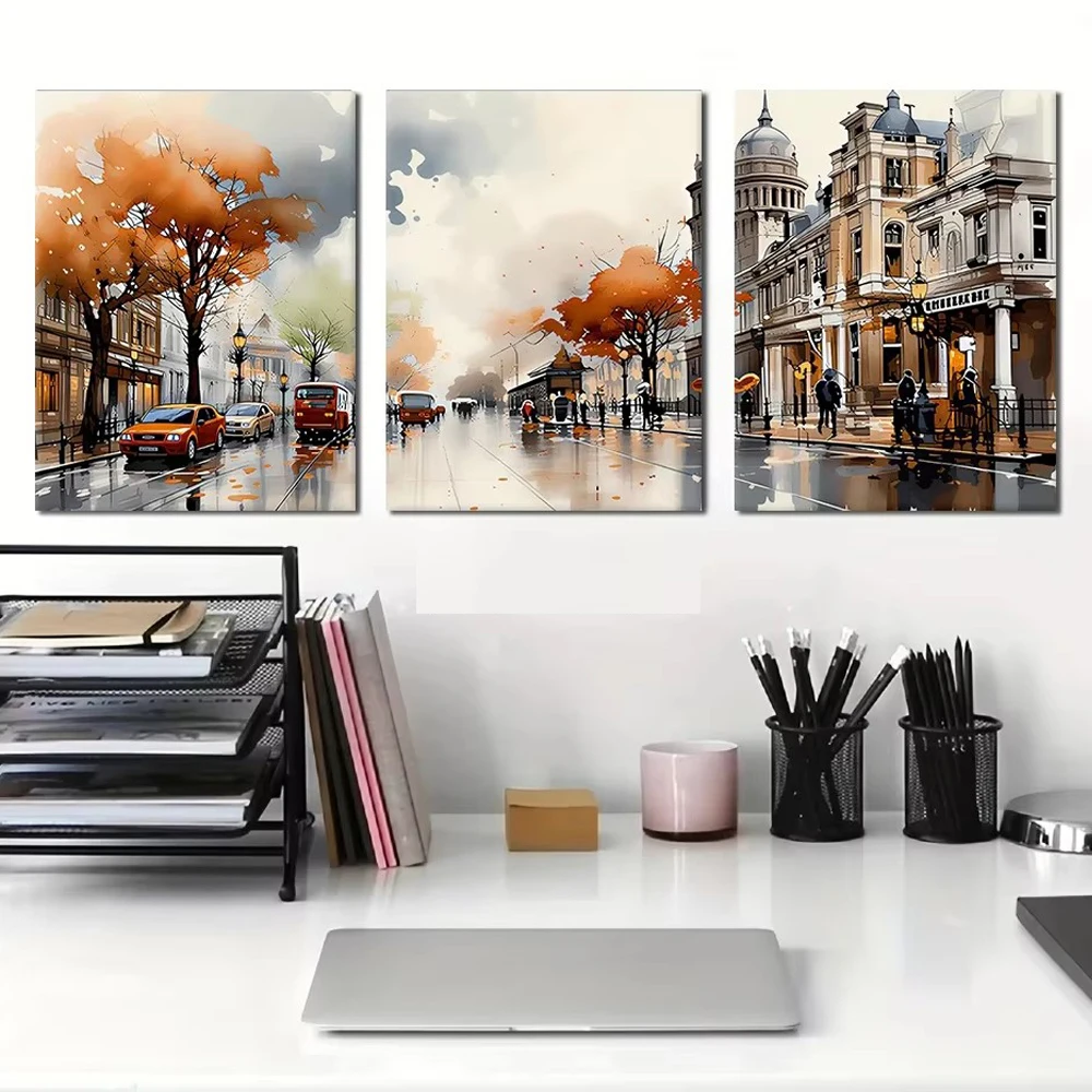 Diy Diamond Painting 3pcs City street scenery 5D Full Mosaic Diamond Embroidery Home Decor Triptych