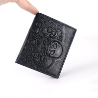 Fashion Cool Genuine Leather Punk Gothic Skull Cross Clutch Purse Wallets With Chain For Women Men Card Holder Bag Coin Purse Mo