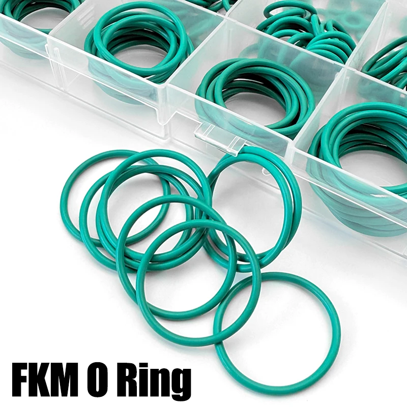 Green FKM Vitons O Ring Kit 225pcs CS1.9mm Oil Acid Alkali High Temp Resistant Sealing Washer Pipeline Machinery Seal Gasket