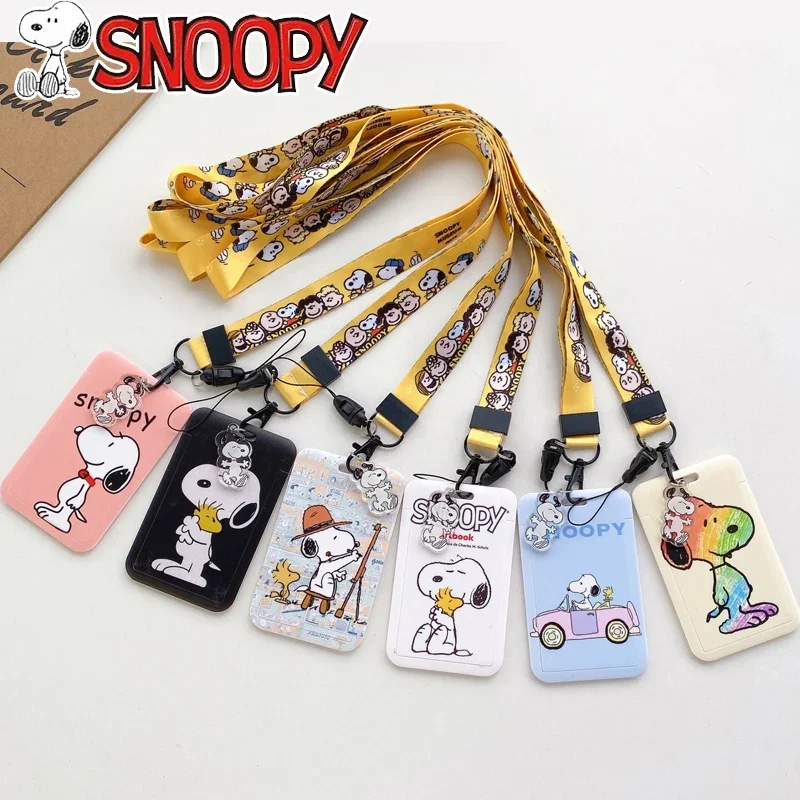 Snoopy Anime Hanging Card Cases with Neck Strap ID Card Holder for Campus Kindergarten Bus Kids ID Card Cute Holiday Gifts