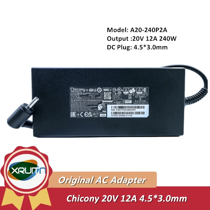 

Genuine Chicony 20V 12A 240W A20-240P2A 4.5mm Pin AC Adapter Charger For MSI Delta 15 A5EFK-033FR Gaming Notebook Power Supply