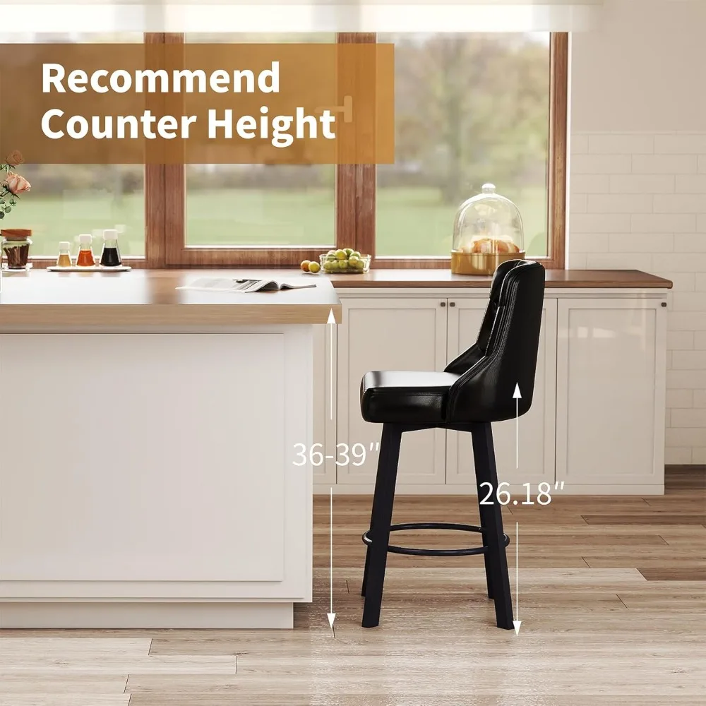 Ralex-stoel Draaibare barkrukken set van 2, 26''H Moderne barkruk op tegenhoogte met metalen poten, met kunstleer beklede barkrukken