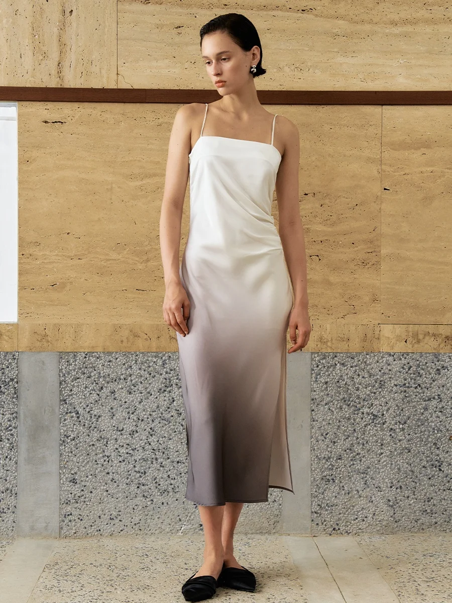 

DianThia adient Color Strapl Gown Women's Ele Pleated Long Dr Summer Season Svel Faionable Midi Dr