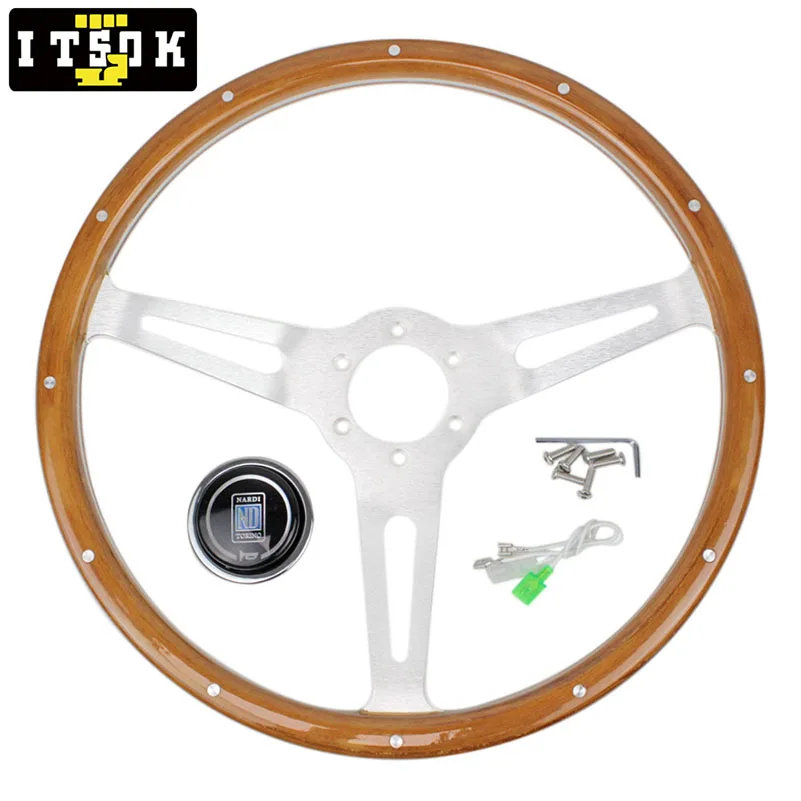 ND Universal Racing 15inch 380mm Wood Steering Wheel Classic Vintage Rivet Solid Wood JDM Car Tuning Volante