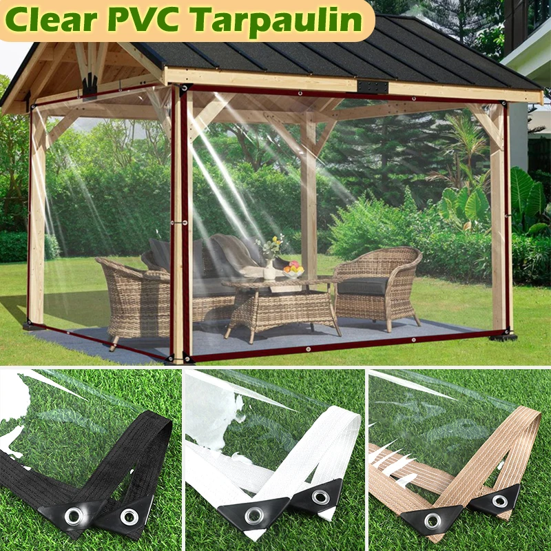 0.35mm Transparent Tarpaulin Outdoor Pergola Clear Tarp Curtain Heavy Duty PVC Vinyl Tarpaulin See Through Rainproof Cloth