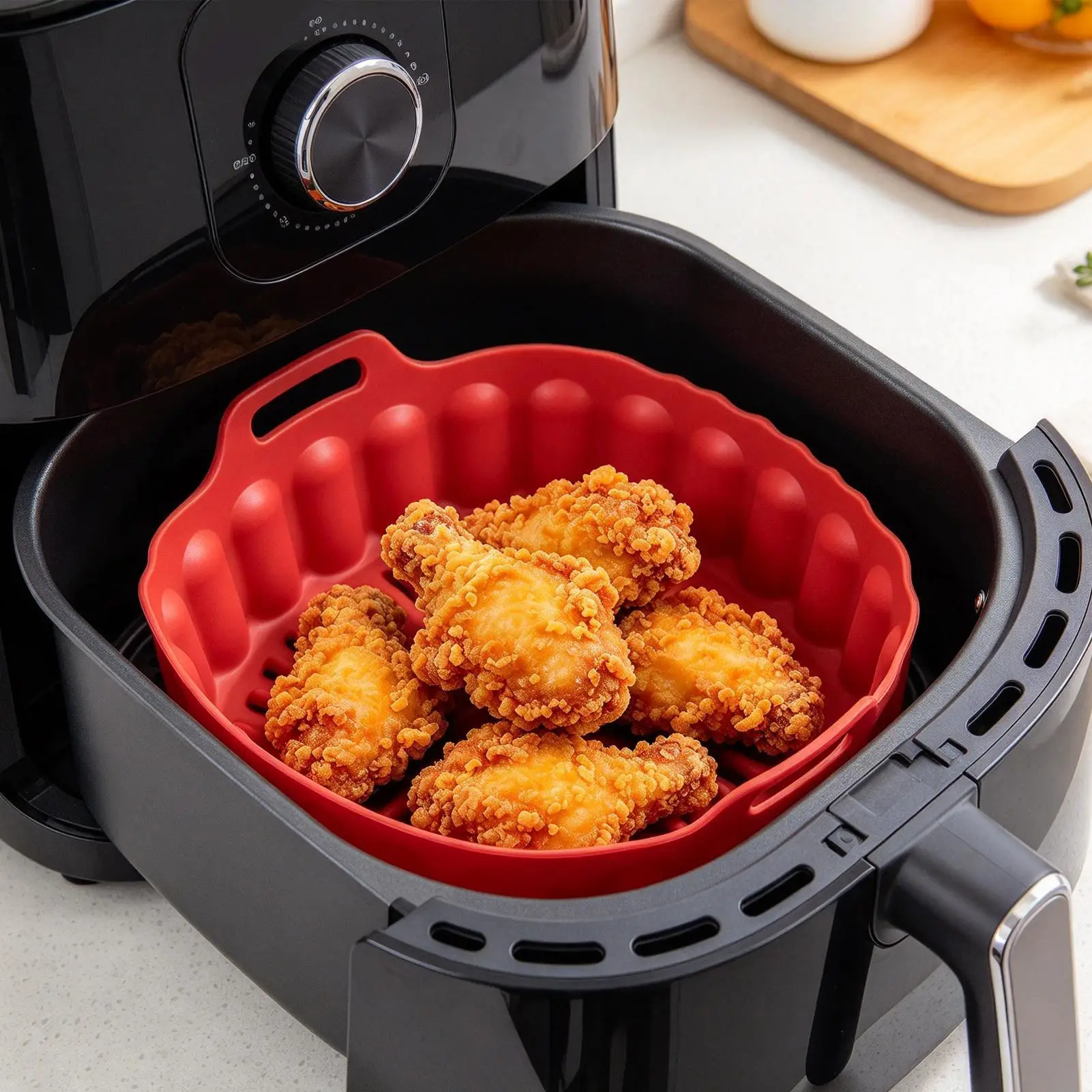 1PC Reusable Airfryer Pan Liner Accessories Silicone Air Fryers Oven Baking Tray Pizza Chicken Airfryer Non-stick Silicone Mould